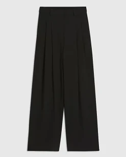 Petite Black Pleated Wide Leg Trousers