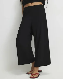 Petite Black Pull On Textured Culottes