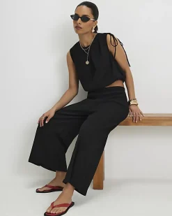 Petite Black Pull On Textured Culottes
