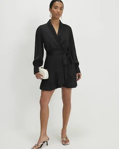 Petite Black Wrap Front Mini Dress