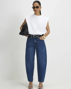 Petite Blue Barrel Leg Jeans