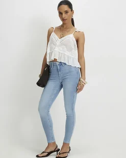 Petite Blue Contrast Stitch Skinny Jeans