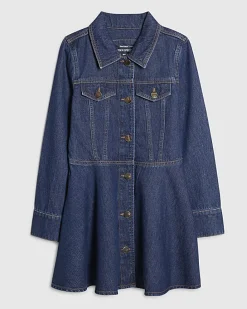 Petite Blue Denim Long Sleeve Shirt Dress