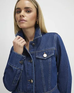 Petite Blue Denim Long Sleeve Shirt Dress