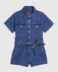 Petite Blue Denim Short Sleeve Playsuit