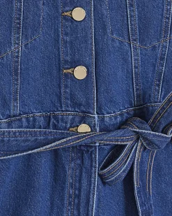 Petite Blue Denim Short Sleeve Playsuit
