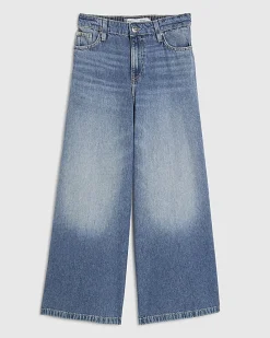 Petite Blue Elasticated Back Wide Leg Jeans