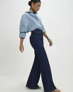 Petite Blue Front Pocket Flared Jeans