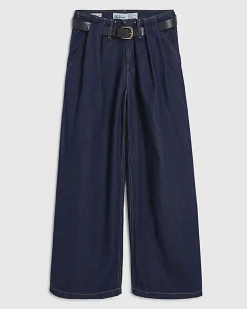 Petite Blue High Rise Pleated Wide Leg Jeans
