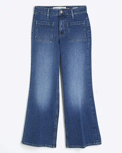 Petite Blue High Waisted Relaxed Flare Jeans