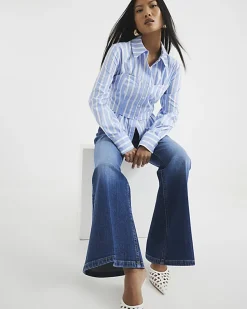 Petite Blue High Waisted Relaxed Flare Jeans