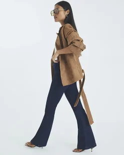 Petite Blue High Waisted Pull On Flared Jeans