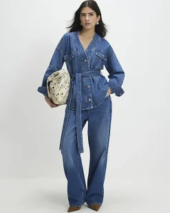 Petite Blue Tie front Denim Jacket