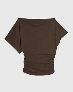 Petite Brown Banded Hem Drape Top