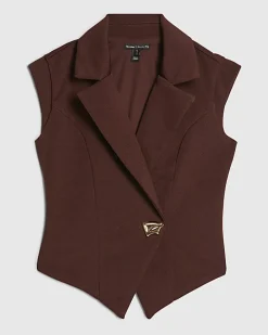 Petite Brown Cap Sleeve Twill Waistcoat