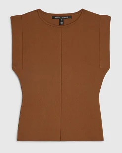 Petite Brown Fitted Knit Sleeveless Top