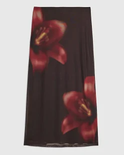 Petite Brown Mesh Floral Print Maxi Skirt