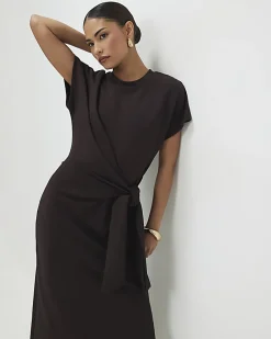 Petite Brown Premium Knot Midi Dress