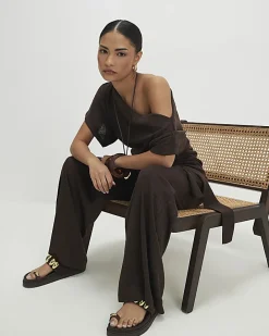 Petite Brown Tie Waist Trousers