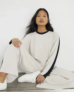 Petite Cream Colour Block Batwing Sweatshirt