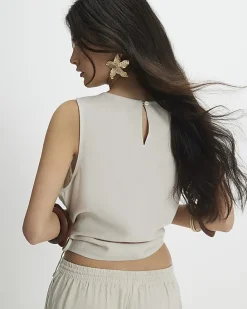Petite Cream Linen Blend Tank Top