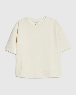 Petite Cream Short Sleeve Jacquard T-shirt