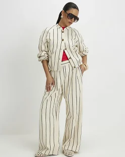 Petite Cream Stripe Bomber Jacket