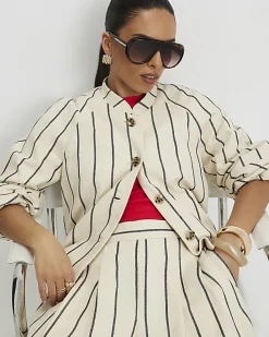 Petite Cream Stripe Bomber Jacket