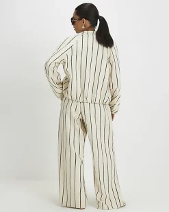 Petite Cream Stripe Wide Leg Trousers