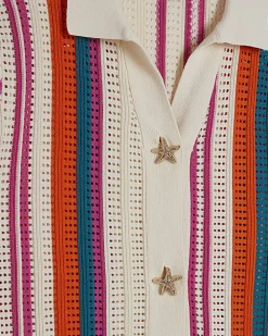 Petite Cream Striped Crochet Shirt