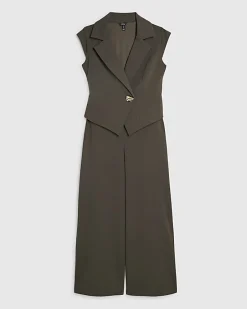 Petite Green Cap Sleeve Wide Leg Jumpsuit