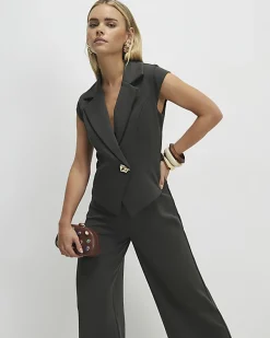 Petite Green Cap Sleeve Wide Leg Jumpsuit