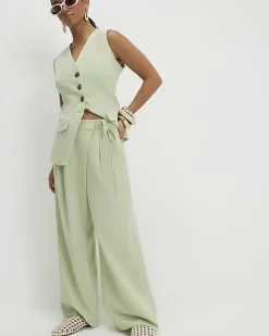 Petite Green Wrap Detail Wide Leg Trousers