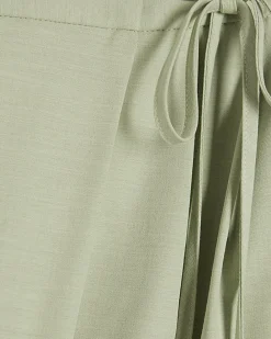 Petite Green Wrap Detail Wide Leg Trousers