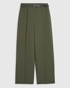 Petite Khaki Belted Straight Leg Trousers