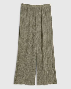 Petite Khaki Plisse Wide Leg Trousers