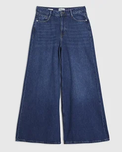 Petite Navy High Waisted Soft Wide Leg Jeans