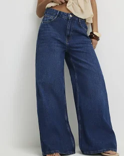 Petite Navy High Waisted Soft Wide Leg Jeans