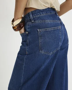 Petite Navy High Waisted Soft Wide Leg Jeans