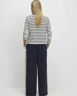Petite Navy Pinstripe Crochet Joggers