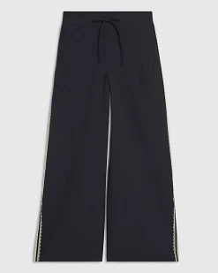Petite Navy Pinstripe Crochet Joggers