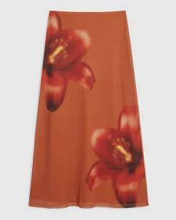 Petite Orange Mesh Floral Print Maxi Skirt