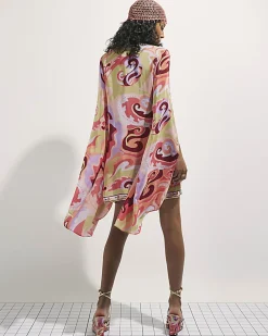 Petite Orange Swirl Plunge Mini Tunic Dress