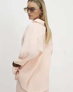 Petite Pink Crinkle Long Sleeve Beach Shirt