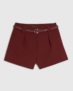Petite Red Belted Shorts