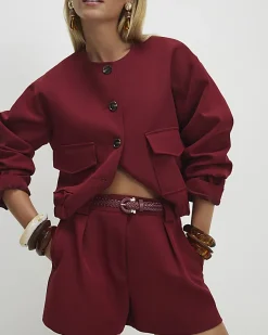 Petite Red Belted Shorts