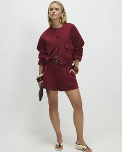 Petite Red Belted Shorts