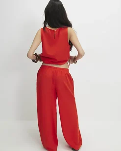Petite Red Linen Trousers
