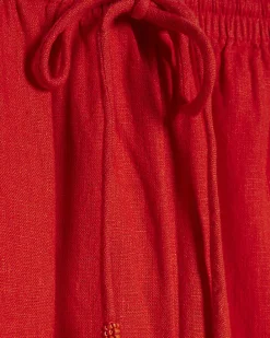 Petite Red Linen Trousers