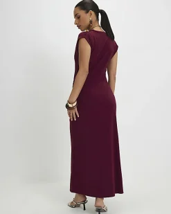 Petite Red Ruched Maxi Dress